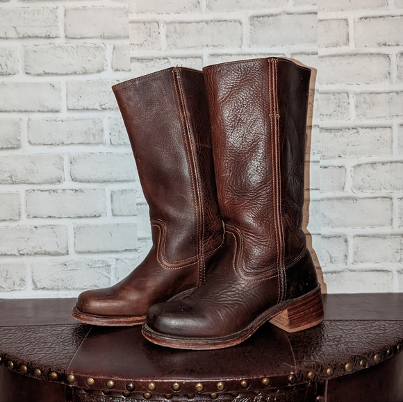 Frye Campus Boots, Brown Leather Heeled Boots - Picture 9 of 16